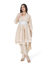 Load image into Gallery viewer, Beige Layered Kurta Set With Rose Belt
