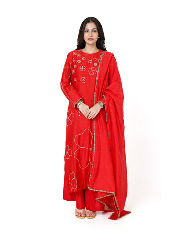 Red Pita Straight Kurta Set