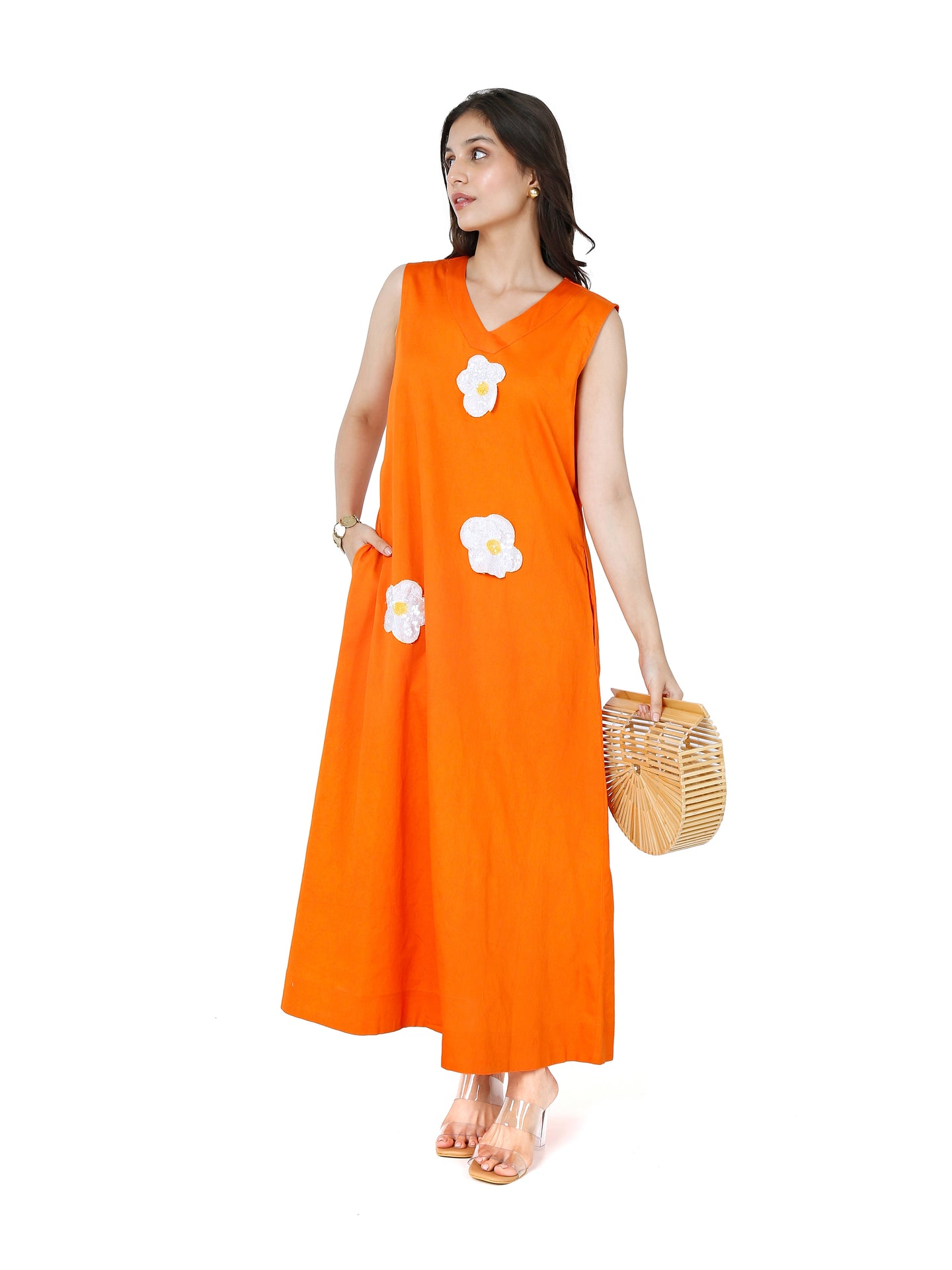 Orange Sleeveless Long Dress