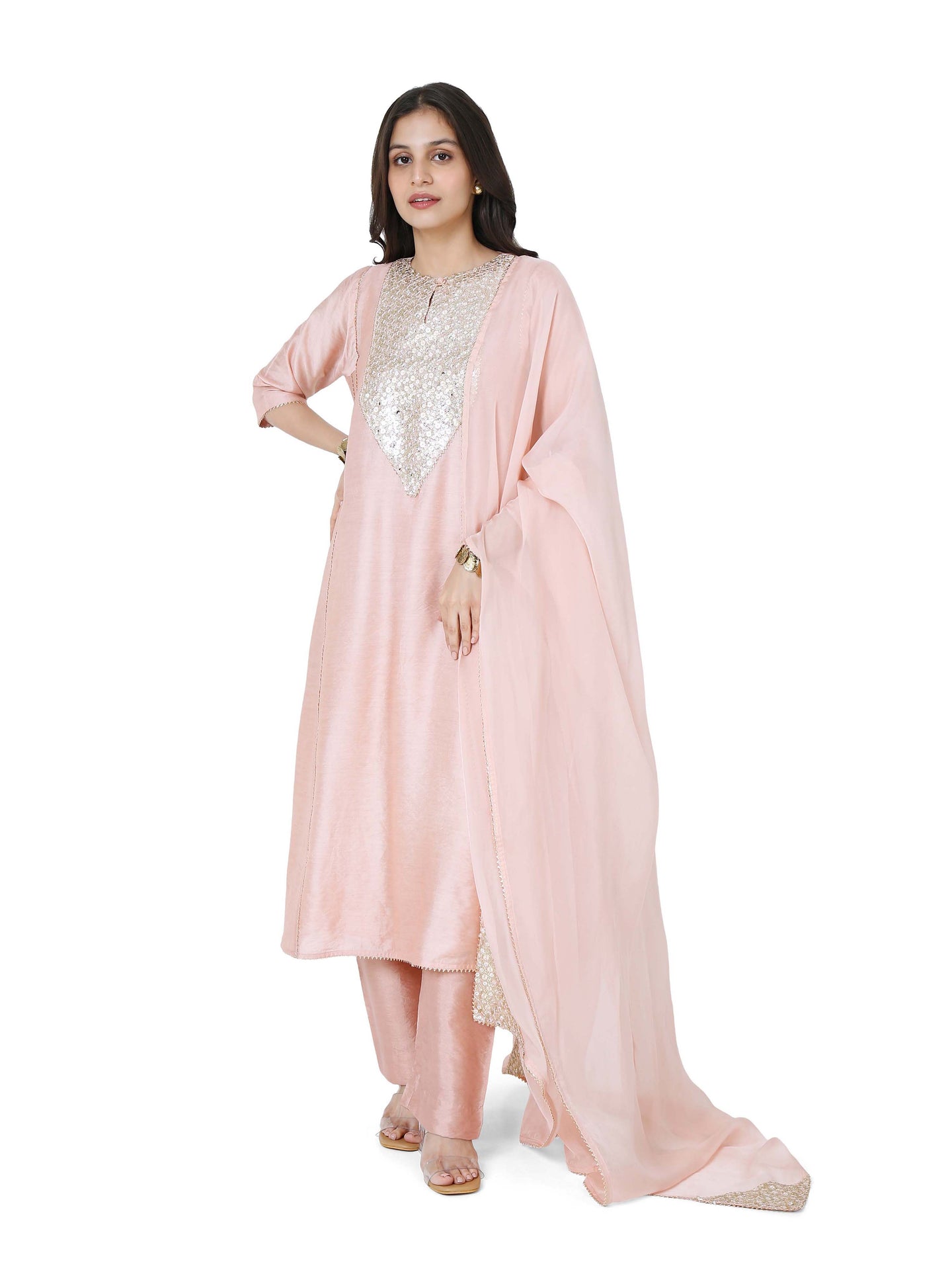 Dusty Pink Kali Kurta Set