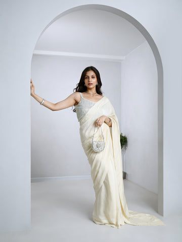 Cream Classic Saree With Diamond Blouse