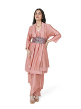 Load image into Gallery viewer, Dusty Peach Layered Kurta Set With Rose Belt
