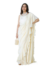 Load image into Gallery viewer, Cream Pre-Draped Saree With Fringe Blouse
