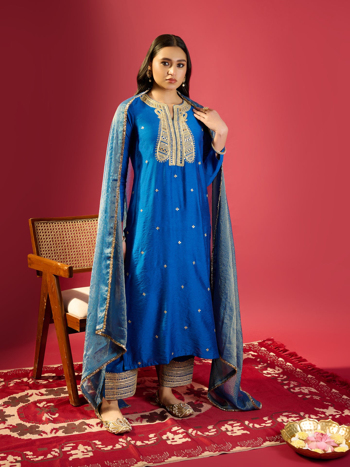 Royal Blue Straight Long Kurta Set