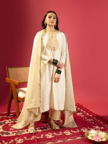 Off-White Straight Long Kurta Set