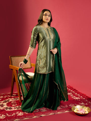 Bottle Green Barfi Kurta Palazzo Set