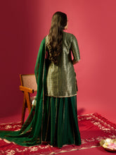 Load image into Gallery viewer, Bottle Green Barfi Kurta Palazzo Set
