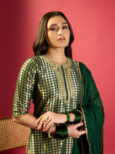 Load image into Gallery viewer, Bottle Green Barfi Kurta Palazzo Set
