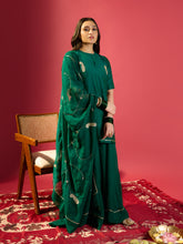 Load image into Gallery viewer, Rama Green Keri Butta Kurta Palazzo With Jaal Dupatta
