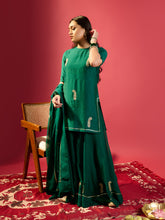 Load image into Gallery viewer, Rama Green Keri Butta Kurta Palazzo With Jaal Dupatta
