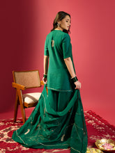 Load image into Gallery viewer, Rama Green Keri Butta Kurta Palazzo With Jaal Dupatta
