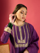 Load image into Gallery viewer, Deep Purple Square Yoke Kurta Set
