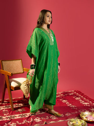 Green Crinkle Kaftan Set