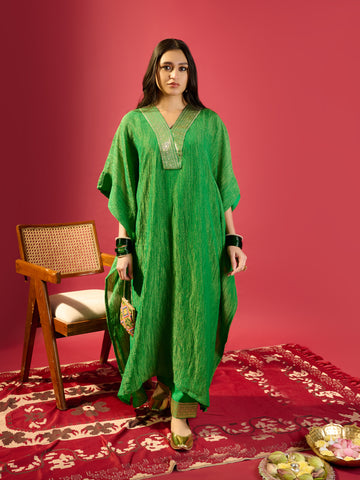 Green Crinkle Kaftan Set