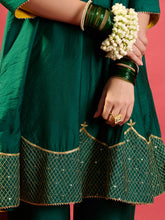 Load image into Gallery viewer, Rama Green Shoulder Kali Kurta With Pant And Dupatta
