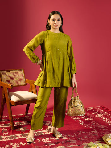 Mehendi Green Chanderi Co-ord Set