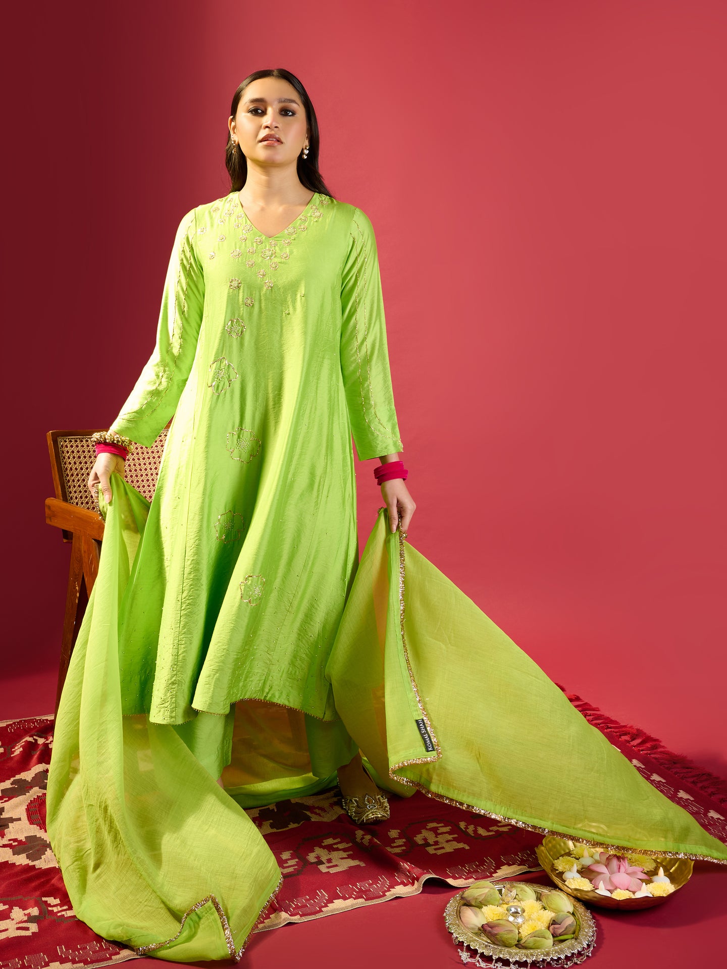 Parrot Green Kali Kurta Set