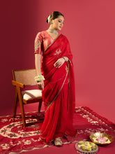 Load image into Gallery viewer, Red Chand Jaal Saree With Barfi Chand Blouse
