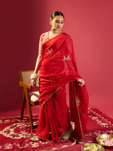 Load image into Gallery viewer, Red Chand Jaal Saree With Barfi Chand Blouse
