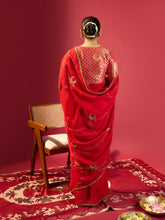 Load image into Gallery viewer, Red Chand Jaal Saree With Barfi Chand Blouse
