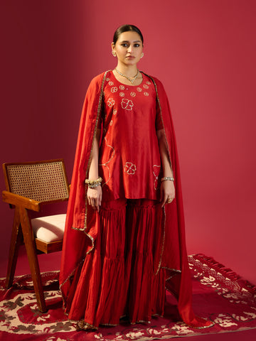 Maroon Short Kurta With Garara Set