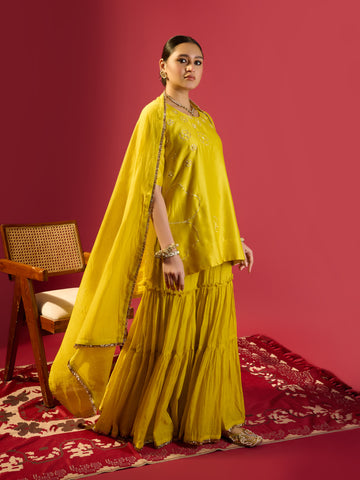 Mustard Short Kurta With Garara Set