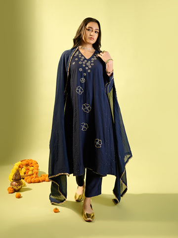 Navy Blue Kali Kurta Set