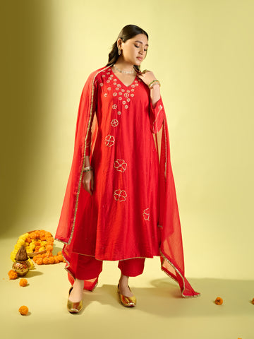 Red Kali Kurta Set