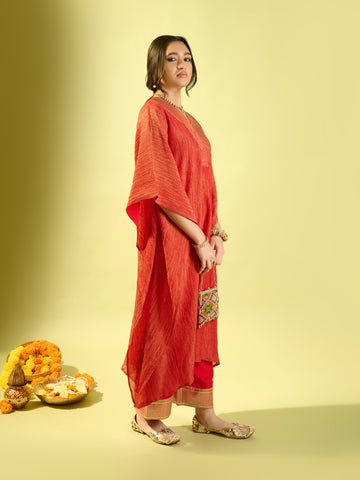 Red Crinkle Kaftan Set