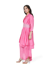 Load image into Gallery viewer, Pink Layered Kurta Set With Rose Belt
