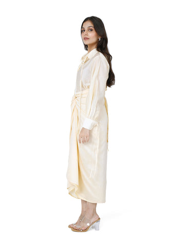 Champagne Self Drape Skirt With Shirt