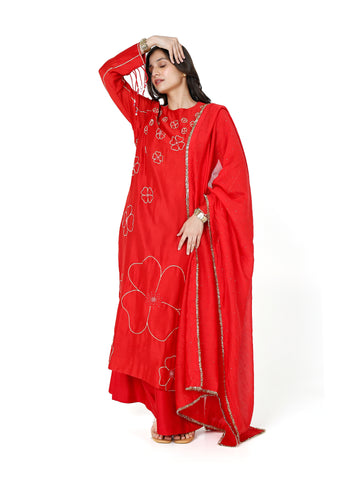 Red Pita Straight Kurta Set