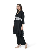 Load image into Gallery viewer, Black Layered Kurta Set With Rose Belt
