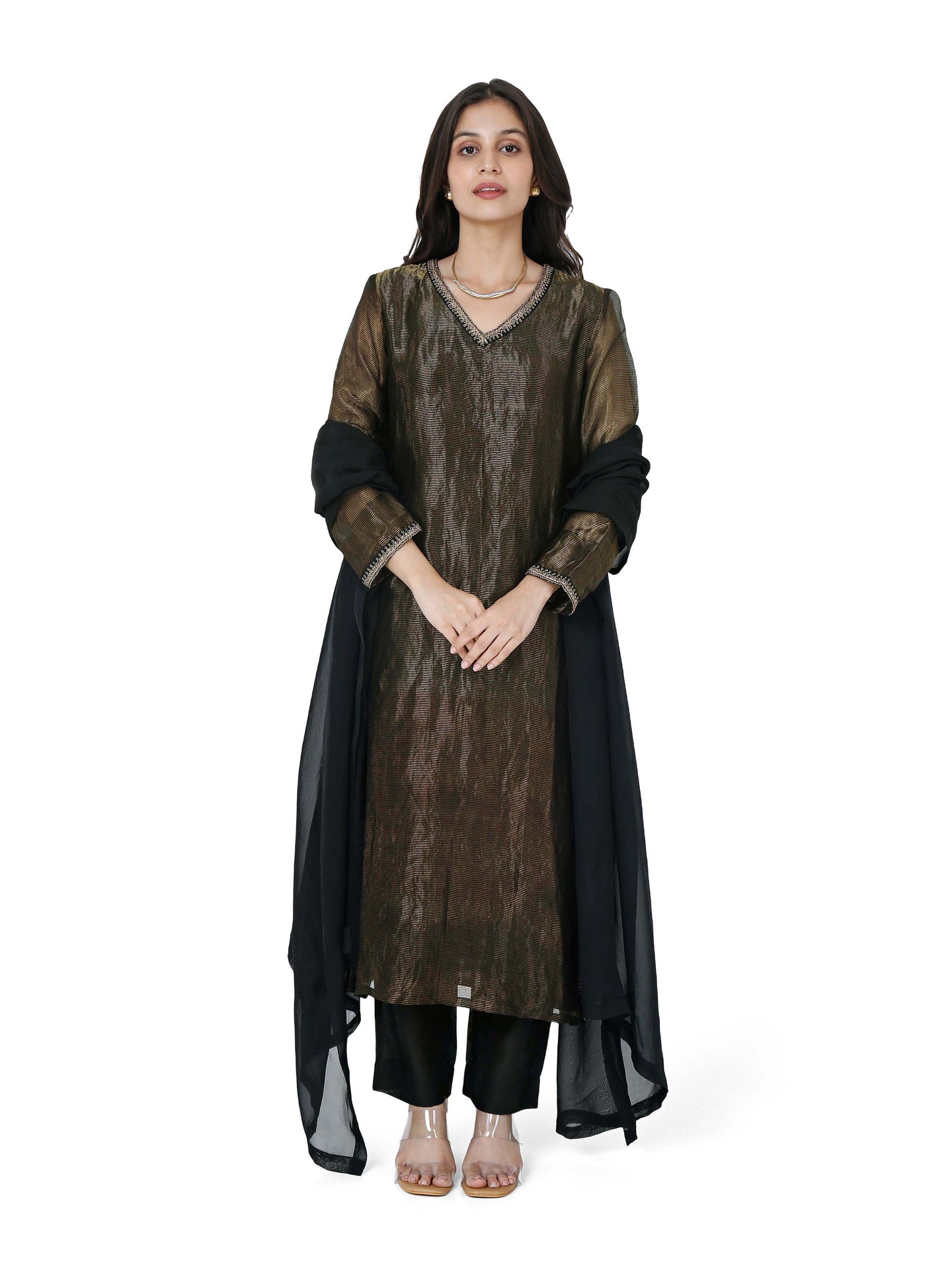 Black Tissue Straight Kurta Set