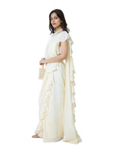 Load image into Gallery viewer, Cream Pre-Draped Saree With Fringe Blouse
