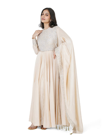 Gold Back Cut Anarkali With Dupatta