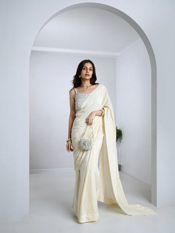 Cream Classic Saree With Diamond Blouse