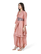 Load image into Gallery viewer, Dusty Peach Layered Kurta Set With Rose Belt
