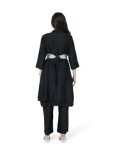 Load image into Gallery viewer, Black Layered Kurta Set With Rose Belt
