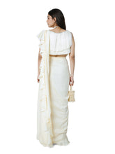 Load image into Gallery viewer, Cream Pre-Draped Saree With Fringe Blouse
