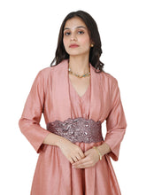 Load image into Gallery viewer, Dusty Peach Layered Kurta Set With Rose Belt
