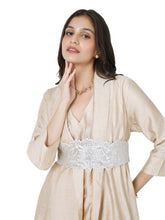 Load image into Gallery viewer, Beige Layered Kurta Set With Rose Belt
