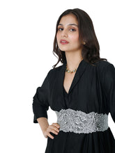 Load image into Gallery viewer, Black Layered Kurta Set With Rose Belt
