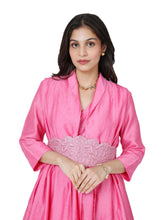 Load image into Gallery viewer, Pink Layered Kurta Set With Rose Belt
