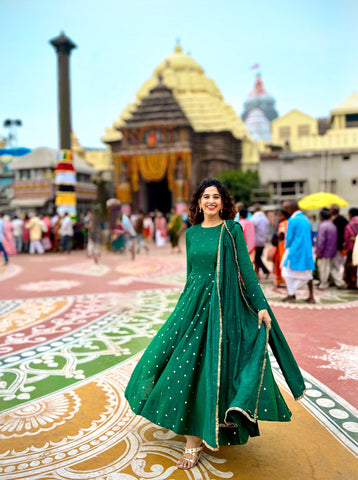 Rama Green Mogra Anarkali Set