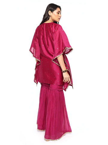 Plum Short Kaftan And Garara Set