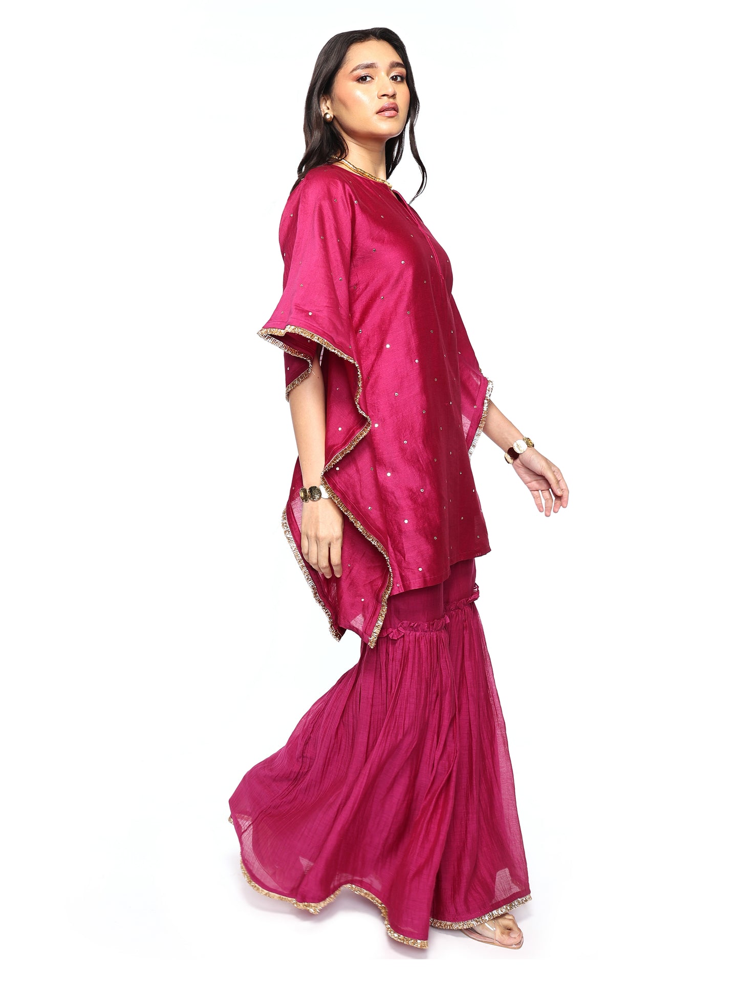 Plum Short Kaftan And Garara Set