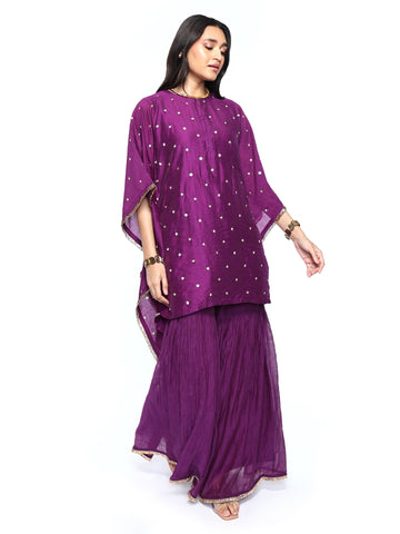 Deep Purple Short Kaftan And Garara Set