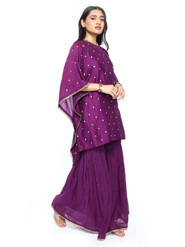 Deep Purple Short Kaftan And Garara Set