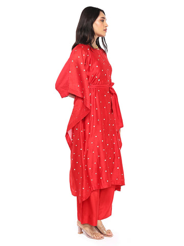 Red Kaftan Set With Belt